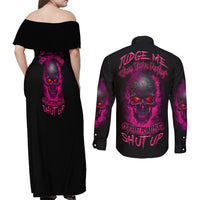 Judge Me When Yours Perfect Otherwise Shut Up Couples Matching Off Shoulder Maxi Dress and Long Sleeve Button Shirt - Wonder Print Shop