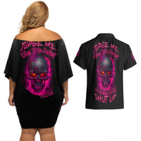 Judge Me When Yours Perfect Otherwise Shut Up Couples Matching Off Shoulder Short Dress and Hawaiian Shirt - Wonder Print Shop