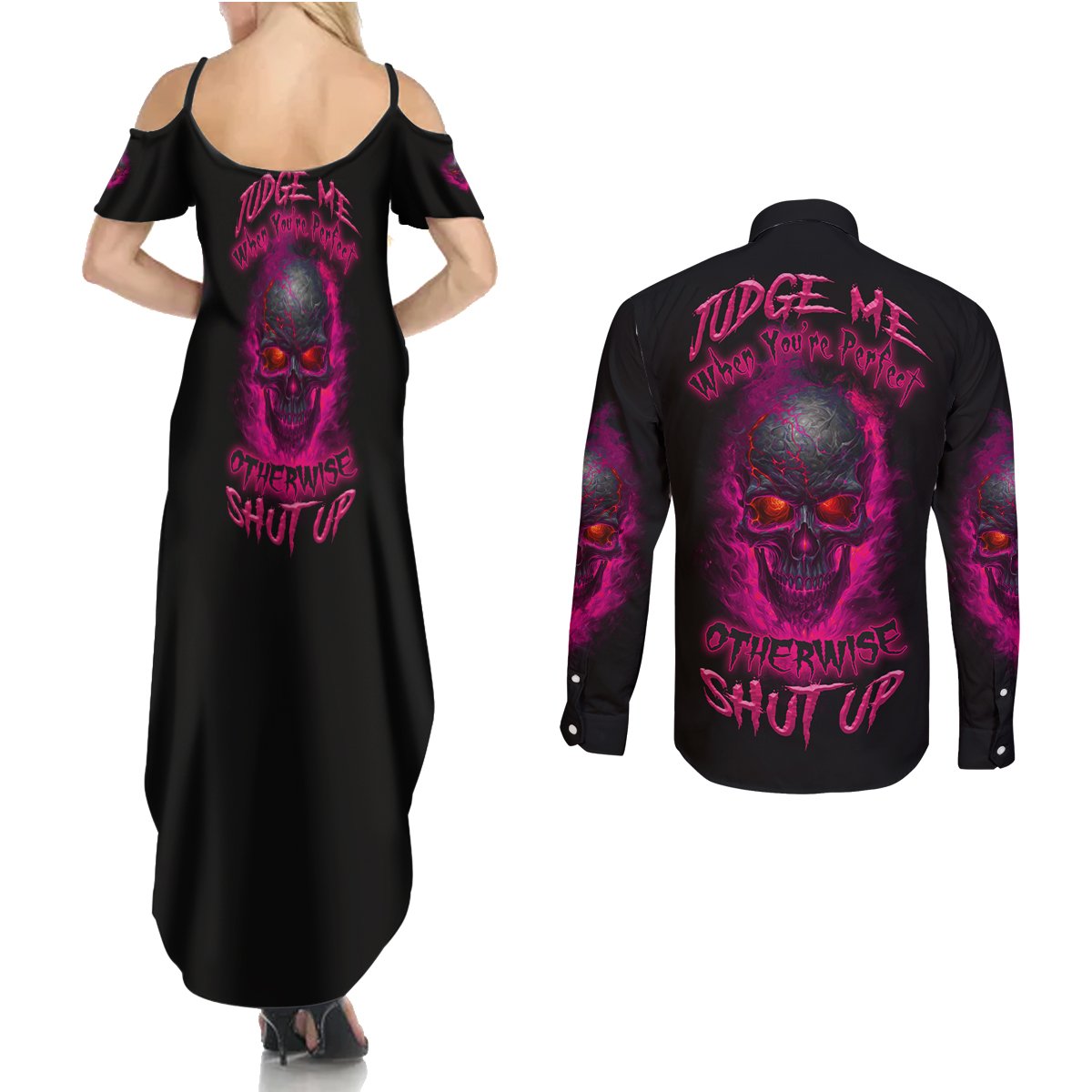 Judge Me When Yours Perfect Otherwise Shut Up Couples Matching Summer Maxi Dress and Long Sleeve Button Shirt - Wonder Print Shop