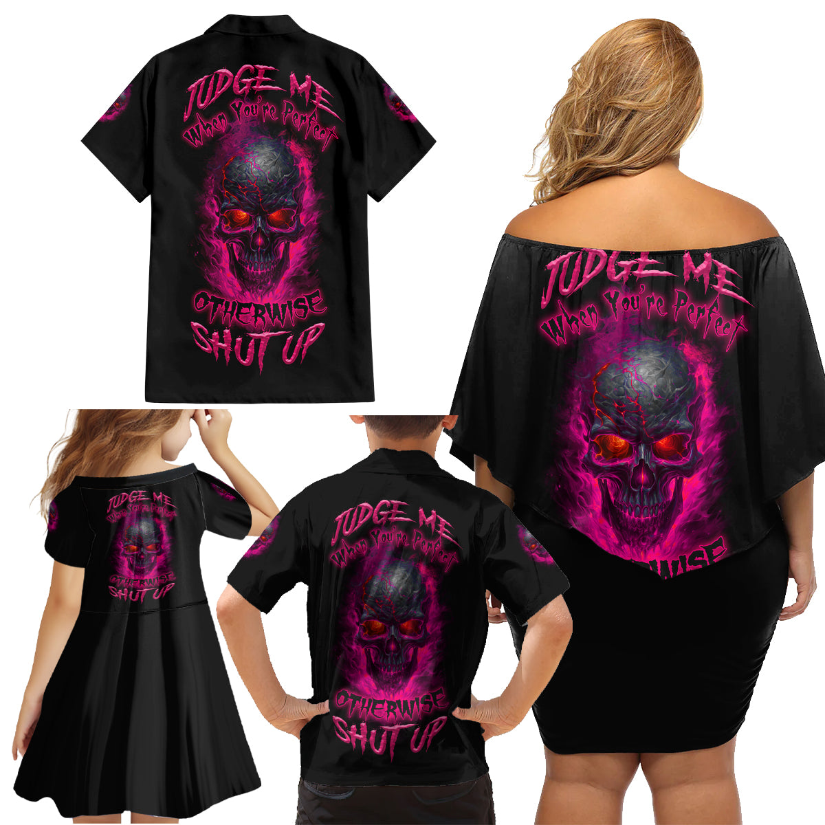 Judge Me When Yours Perfect Otherwise Shut Up Family Matching Off Shoulder Short Dress and Hawaiian Shirt - Wonder Print Shop