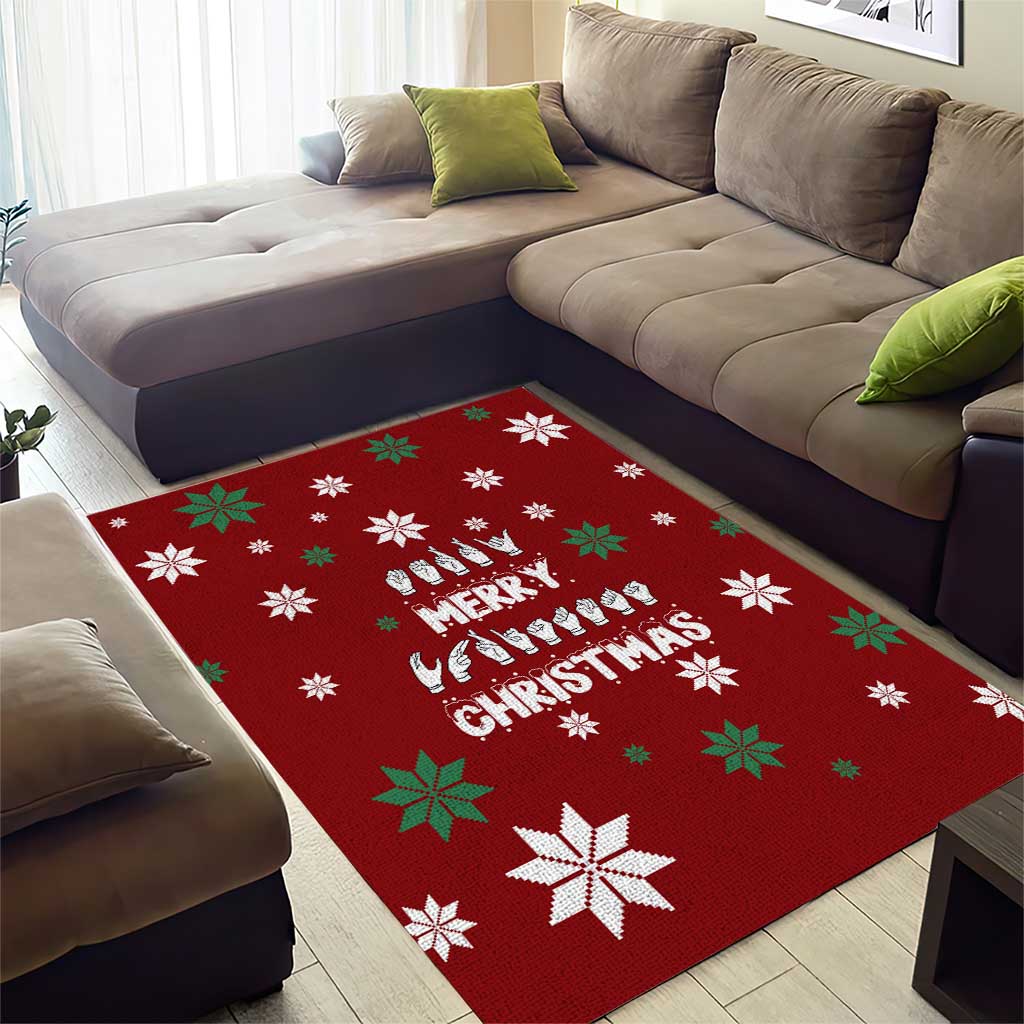 Sign Language Merry Christmas Area Rug Xmas Holiday Patterns - Wonder Print Shop