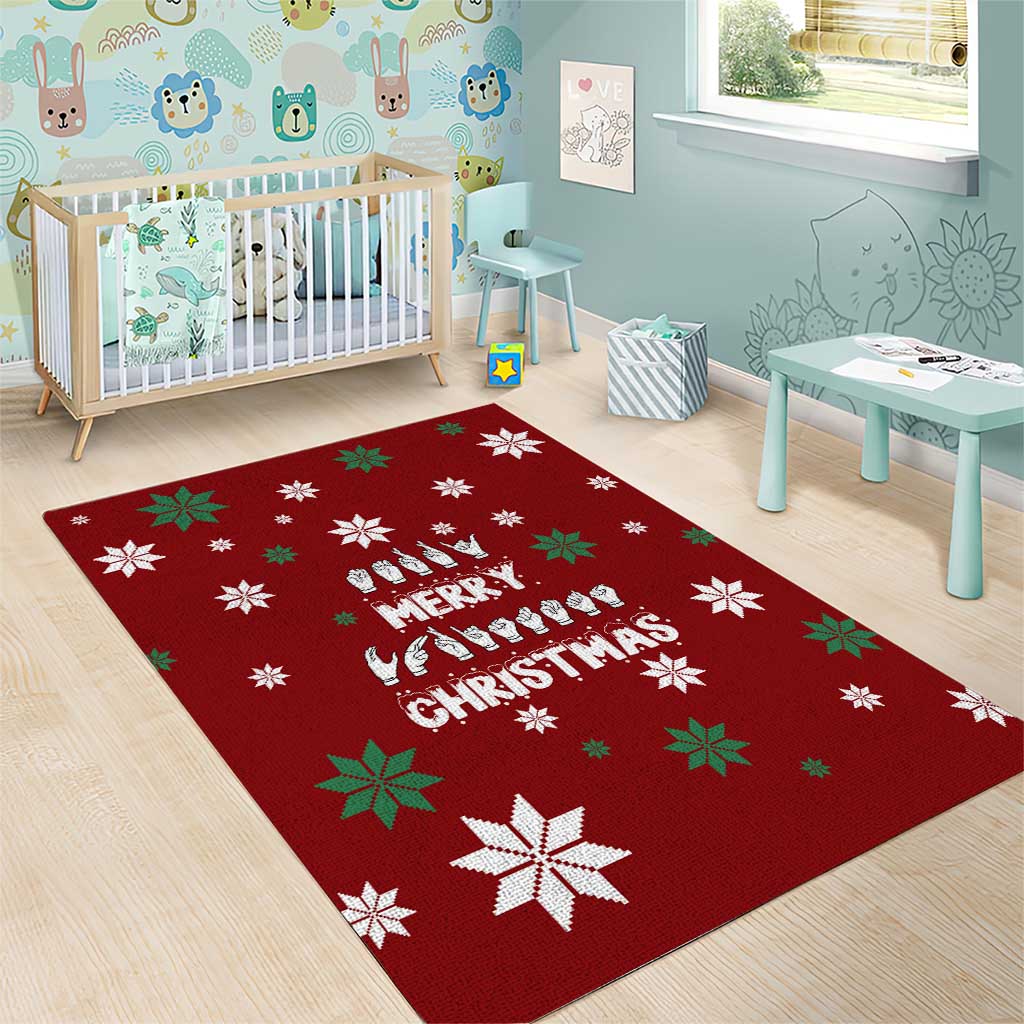 Sign Language Merry Christmas Area Rug Xmas Holiday Patterns - Wonder Print Shop