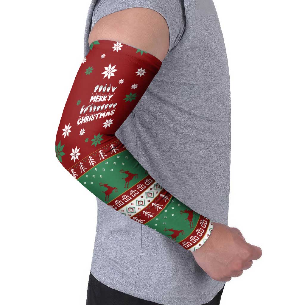 Sign Language Merry Christmas Arm Sleeves Xmas Holiday Patterns - Wonder Print Shop