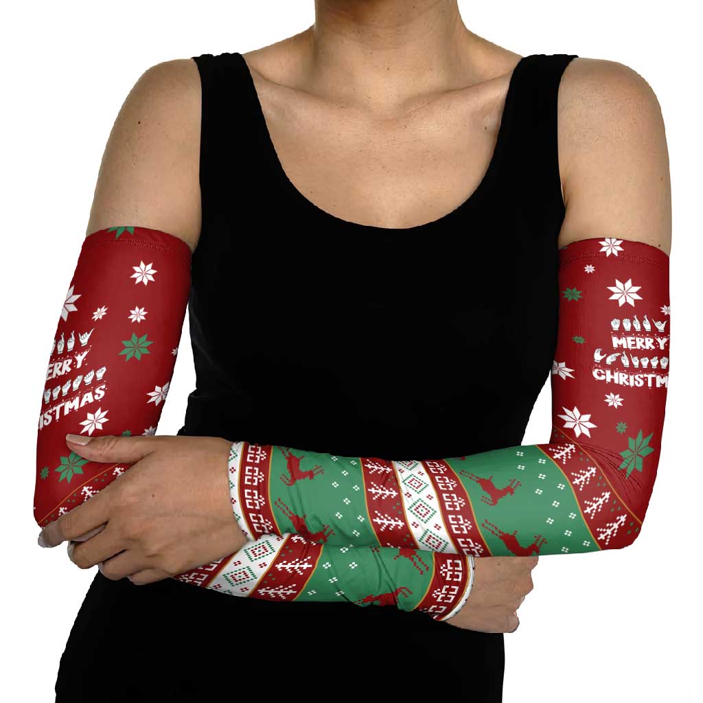 Sign Language Merry Christmas Arm Sleeves Xmas Holiday Patterns - Wonder Print Shop