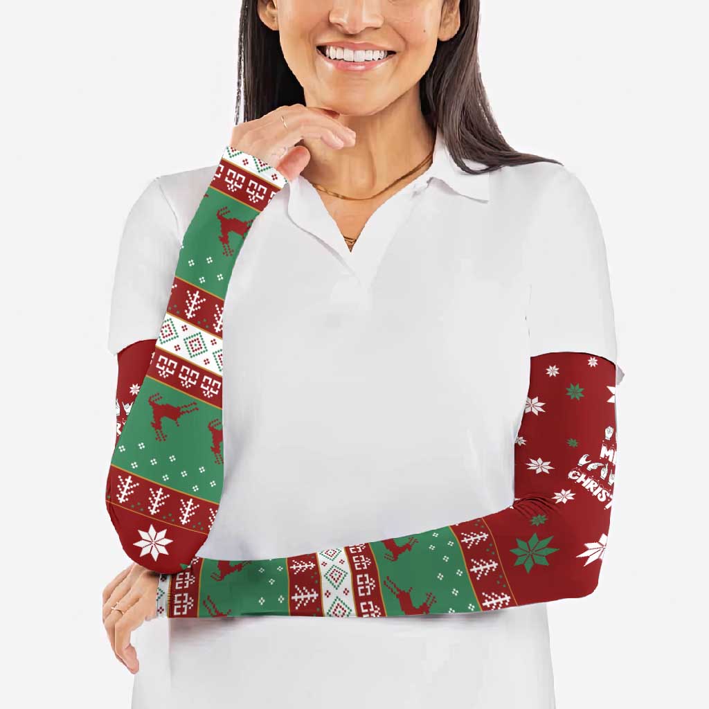 Sign Language Merry Christmas Arm Sleeves Xmas Holiday Patterns - Wonder Print Shop