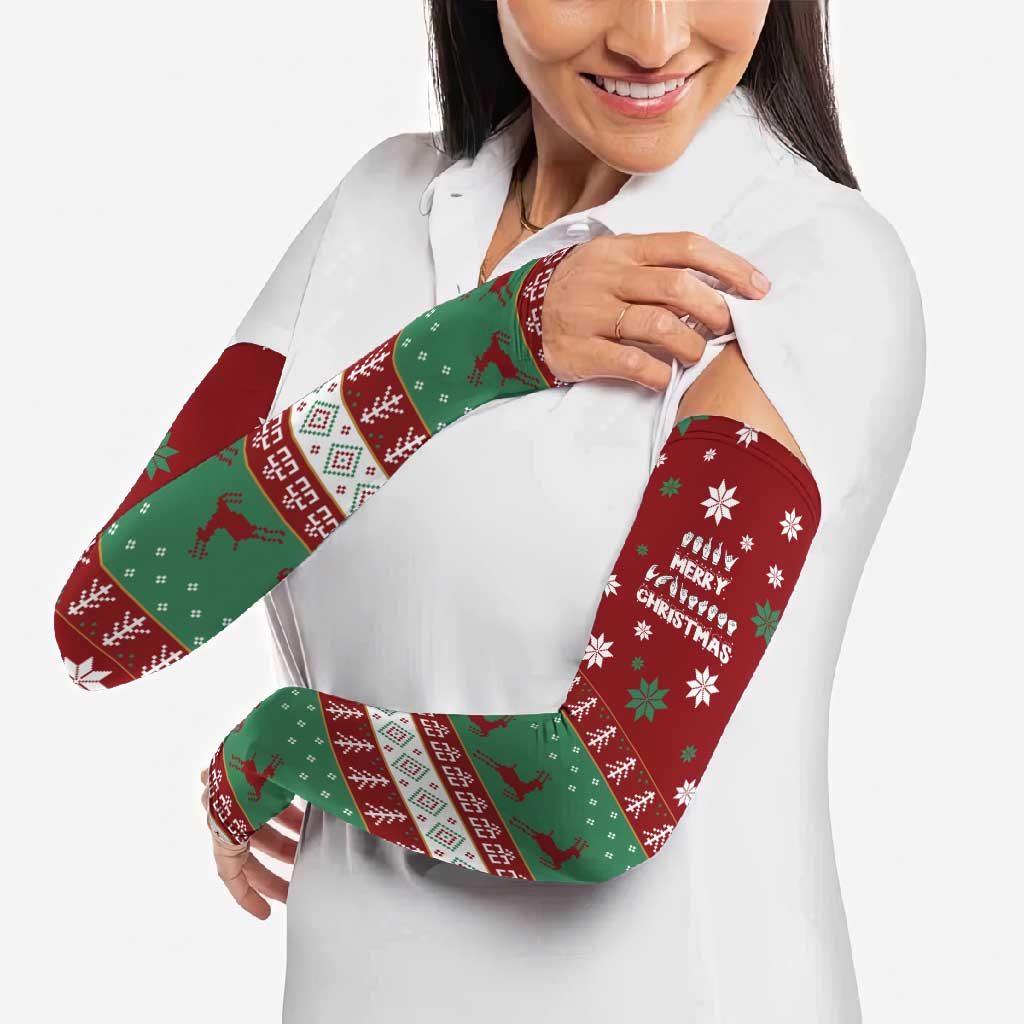 Sign Language Merry Christmas Arm Sleeves Xmas Holiday Patterns - Wonder Print Shop
