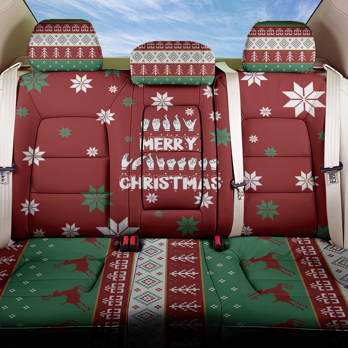 Sign Language Merry Christmas Back Car Seat Cover Xmas Holiday Patterns - Wonder Print Shop