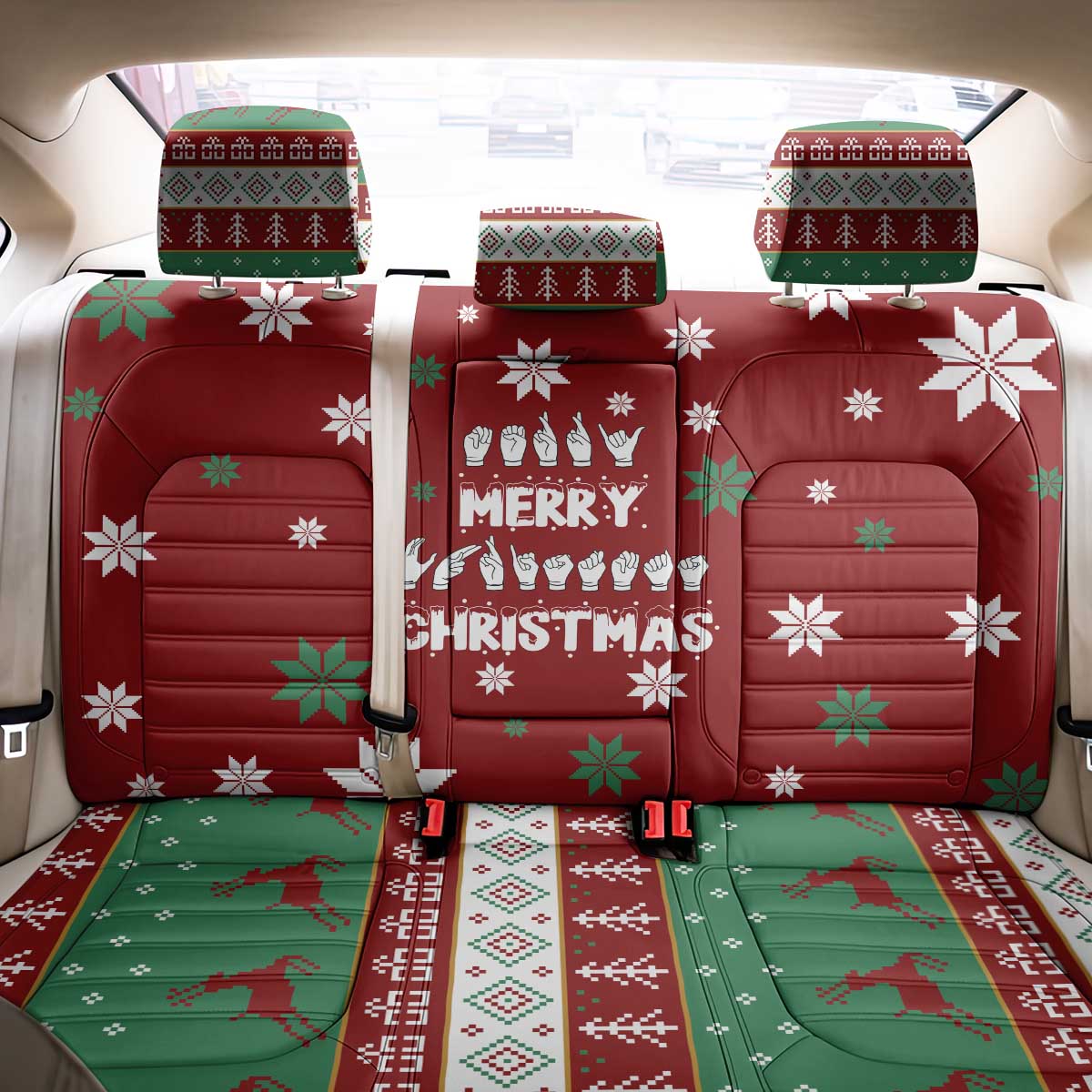 Sign Language Merry Christmas Back Car Seat Cover Xmas Holiday Patterns - Wonder Print Shop