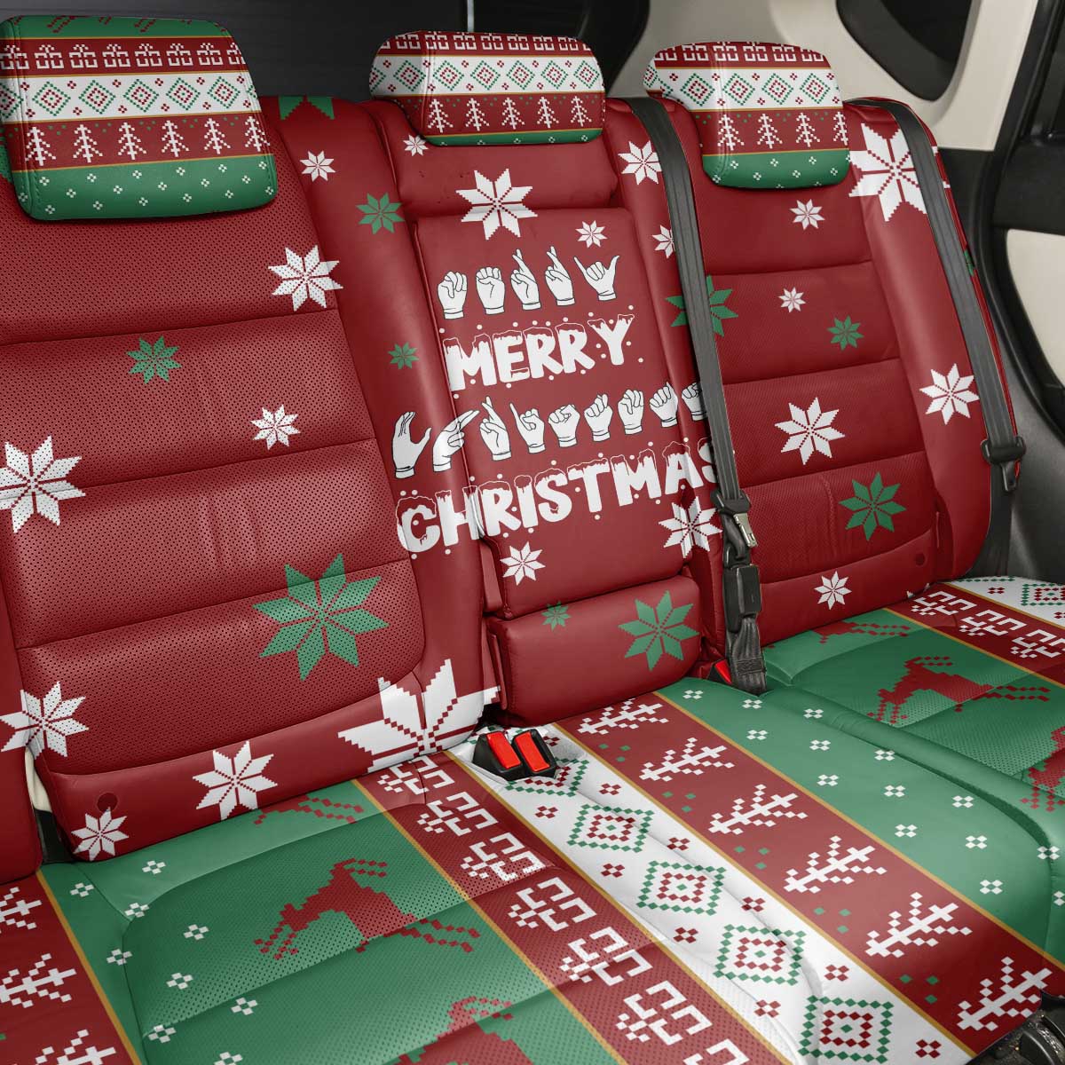 Sign Language Merry Christmas Back Car Seat Cover Xmas Holiday Patterns - Wonder Print Shop
