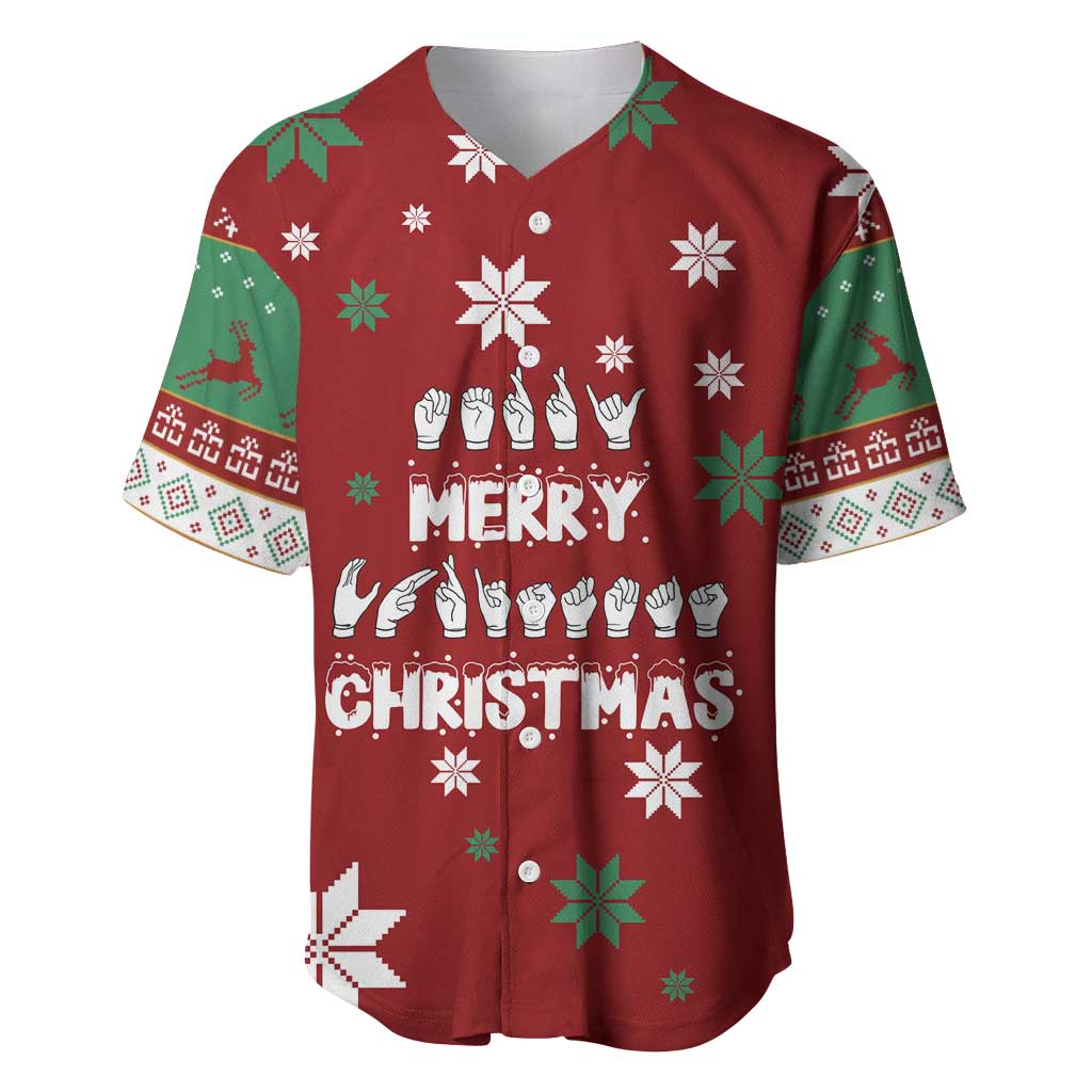 Sign Language Merry Christmas Baseball Jersey Xmas Holiday Patterns - Wonder Print Shop