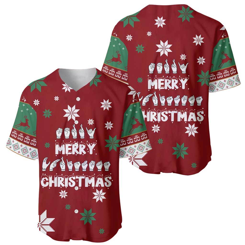 Sign Language Merry Christmas Baseball Jersey Xmas Holiday Patterns - Wonder Print Shop