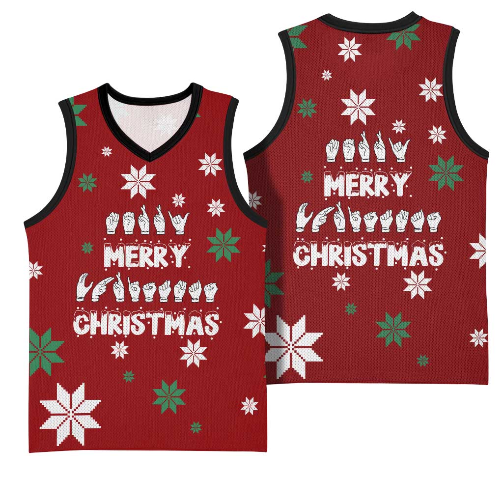 Sign Language Merry Christmas Basketball Jersey Xmas Holiday Patterns - Wonder Print Shop