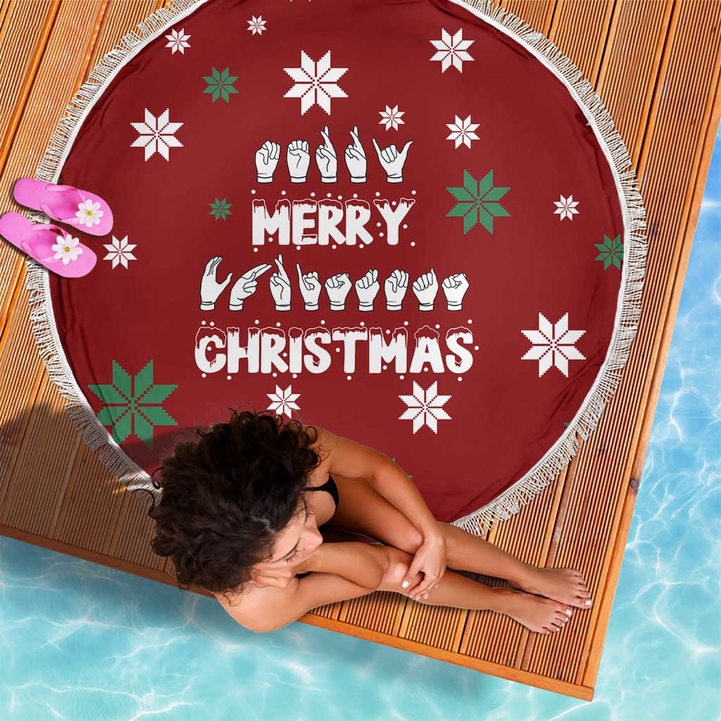 Sign Language Merry Christmas Beach Blanket Xmas Holiday Patterns - Wonder Print Shop