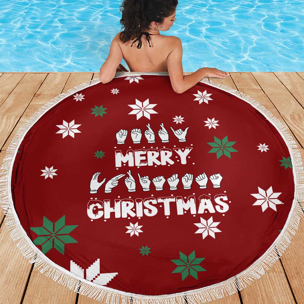 Sign Language Merry Christmas Beach Blanket Xmas Holiday Patterns - Wonder Print Shop