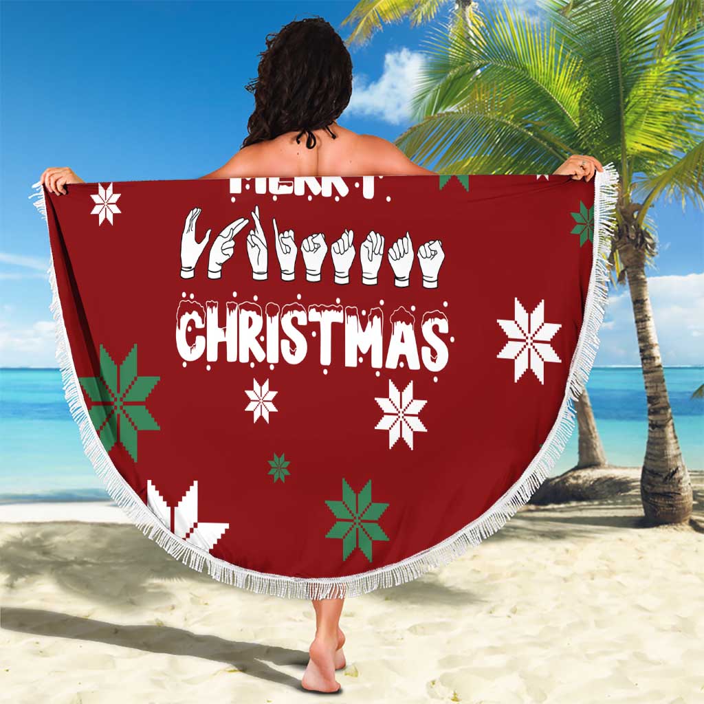 Sign Language Merry Christmas Beach Blanket Xmas Holiday Patterns - Wonder Print Shop