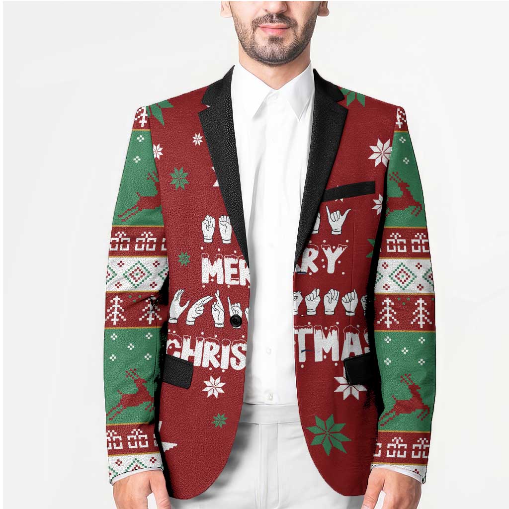 Sign Language Merry Christmas Blazer Xmas Holiday Patterns - Wonder Print Shop