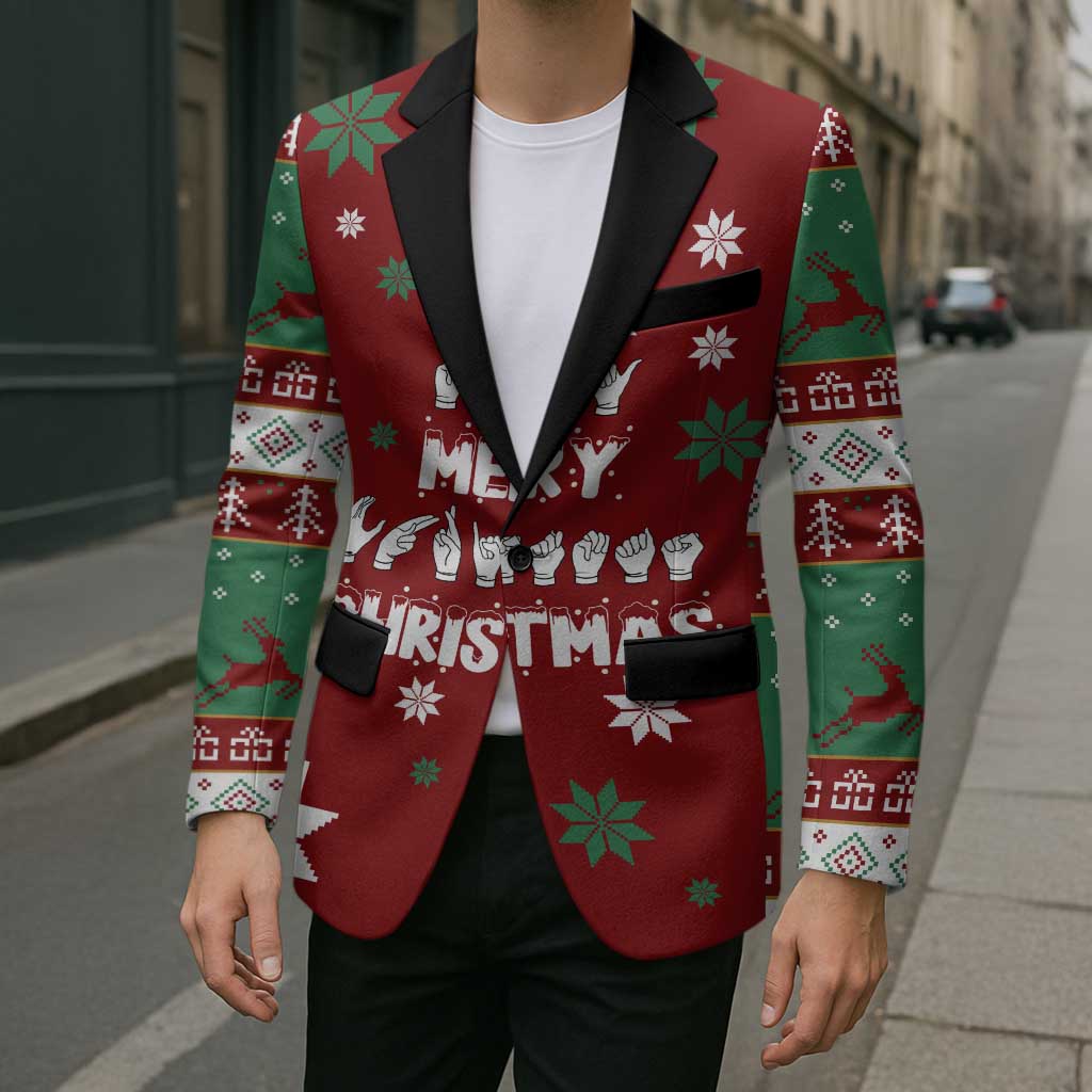 Sign Language Merry Christmas Blazer Xmas Holiday Patterns - Wonder Print Shop