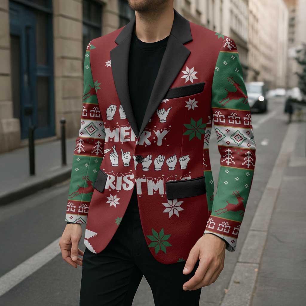 Sign Language Merry Christmas Blazer Xmas Holiday Patterns - Wonder Print Shop