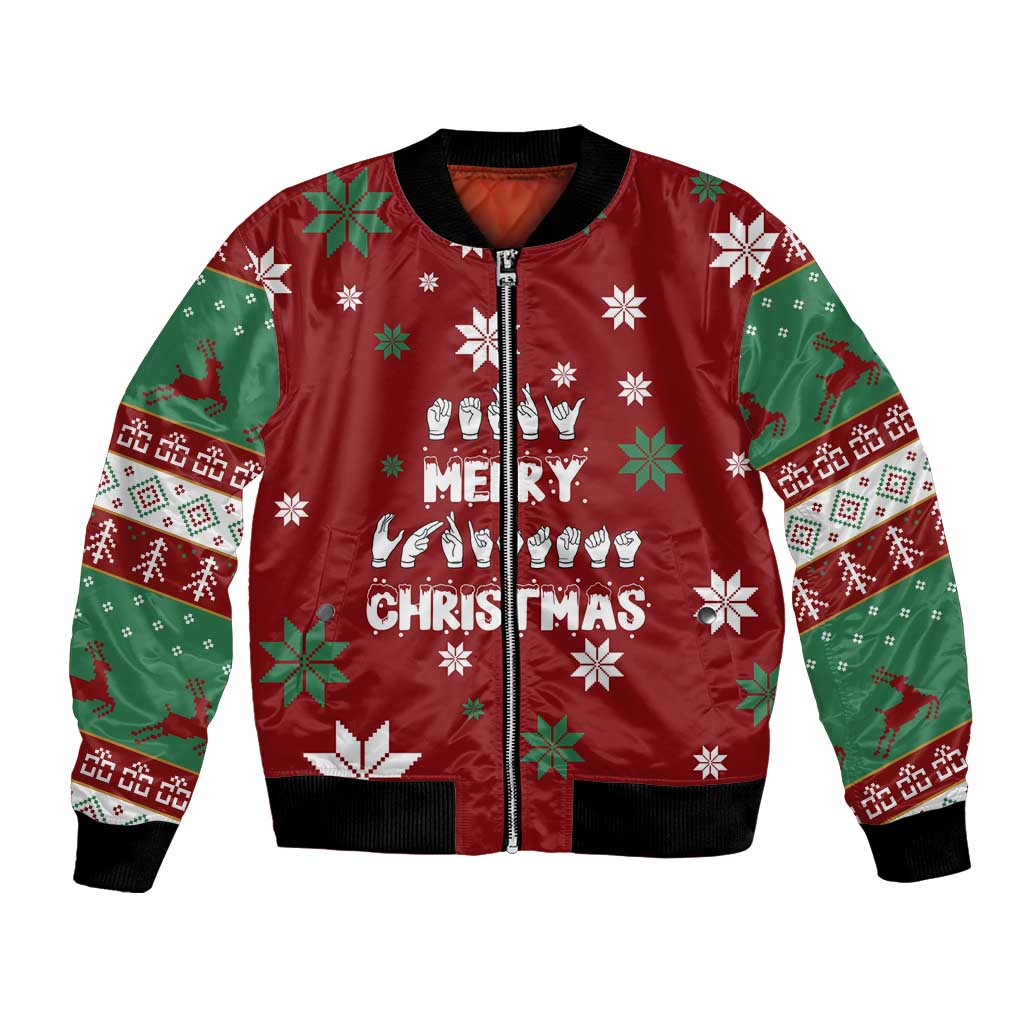 Sign Language Merry Christmas Bomber Jacket Xmas Holiday Patterns - Wonder Print Shop
