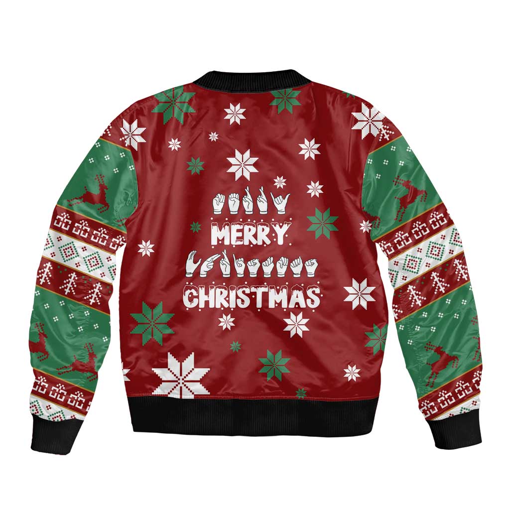 Sign Language Merry Christmas Bomber Jacket Xmas Holiday Patterns - Wonder Print Shop