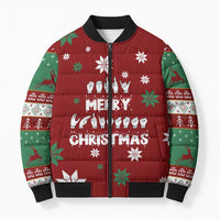 Sign Language Merry Christmas Bomber Puffer Jacket Xmas Holiday Patterns - Wonder Print Shop
