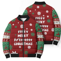 Sign Language Merry Christmas Bomber Puffer Jacket Xmas Holiday Patterns - Wonder Print Shop