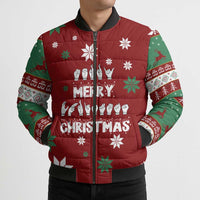 Sign Language Merry Christmas Bomber Puffer Jacket Xmas Holiday Patterns - Wonder Print Shop