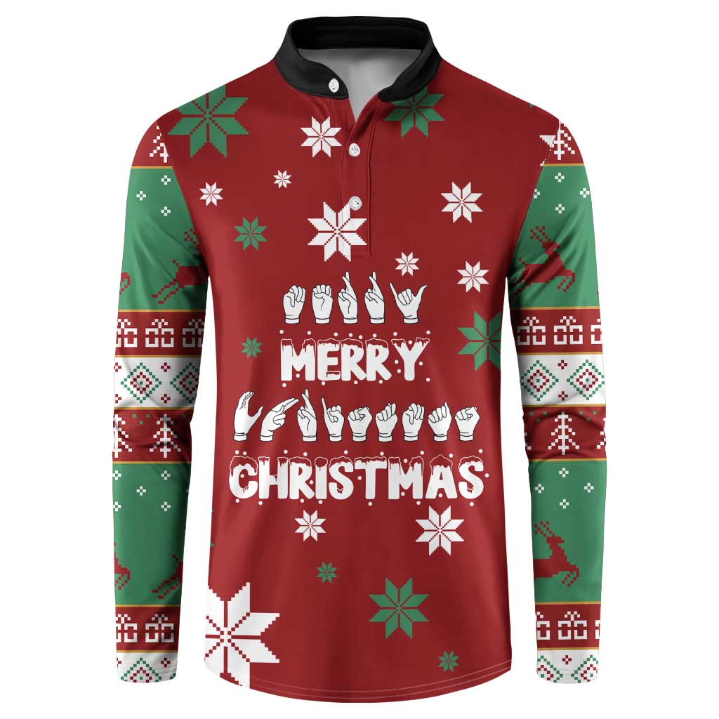 Sign Language Merry Christmas Button Sweatshirt Xmas Holiday Patterns - Wonder Print Shop