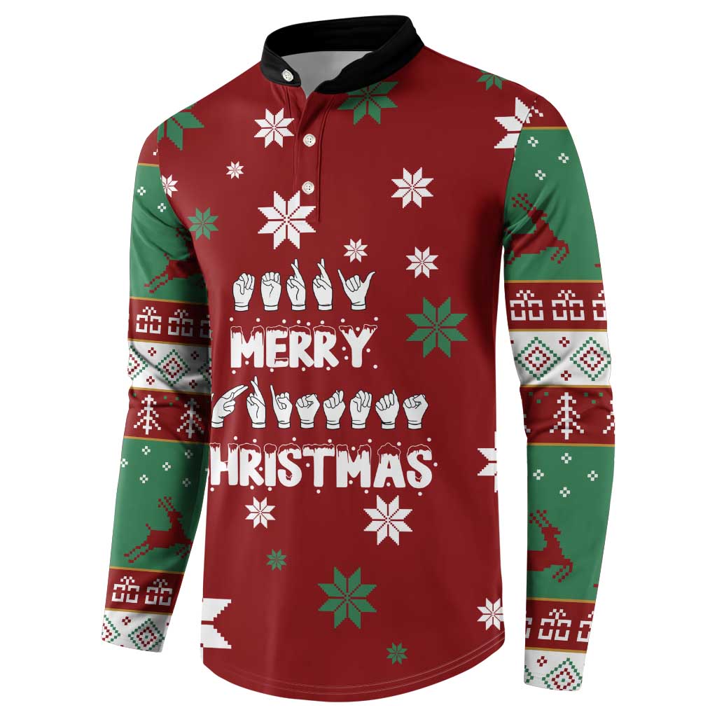 Sign Language Merry Christmas Button Sweatshirt Xmas Holiday Patterns - Wonder Print Shop