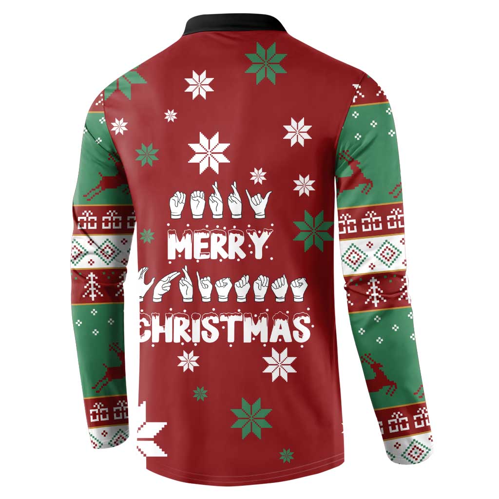 Sign Language Merry Christmas Button Sweatshirt Xmas Holiday Patterns - Wonder Print Shop