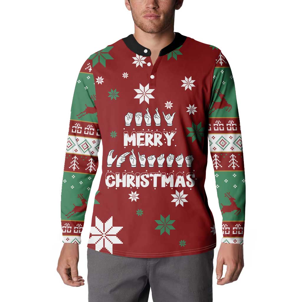 Sign Language Merry Christmas Button Sweatshirt Xmas Holiday Patterns - Wonder Print Shop
