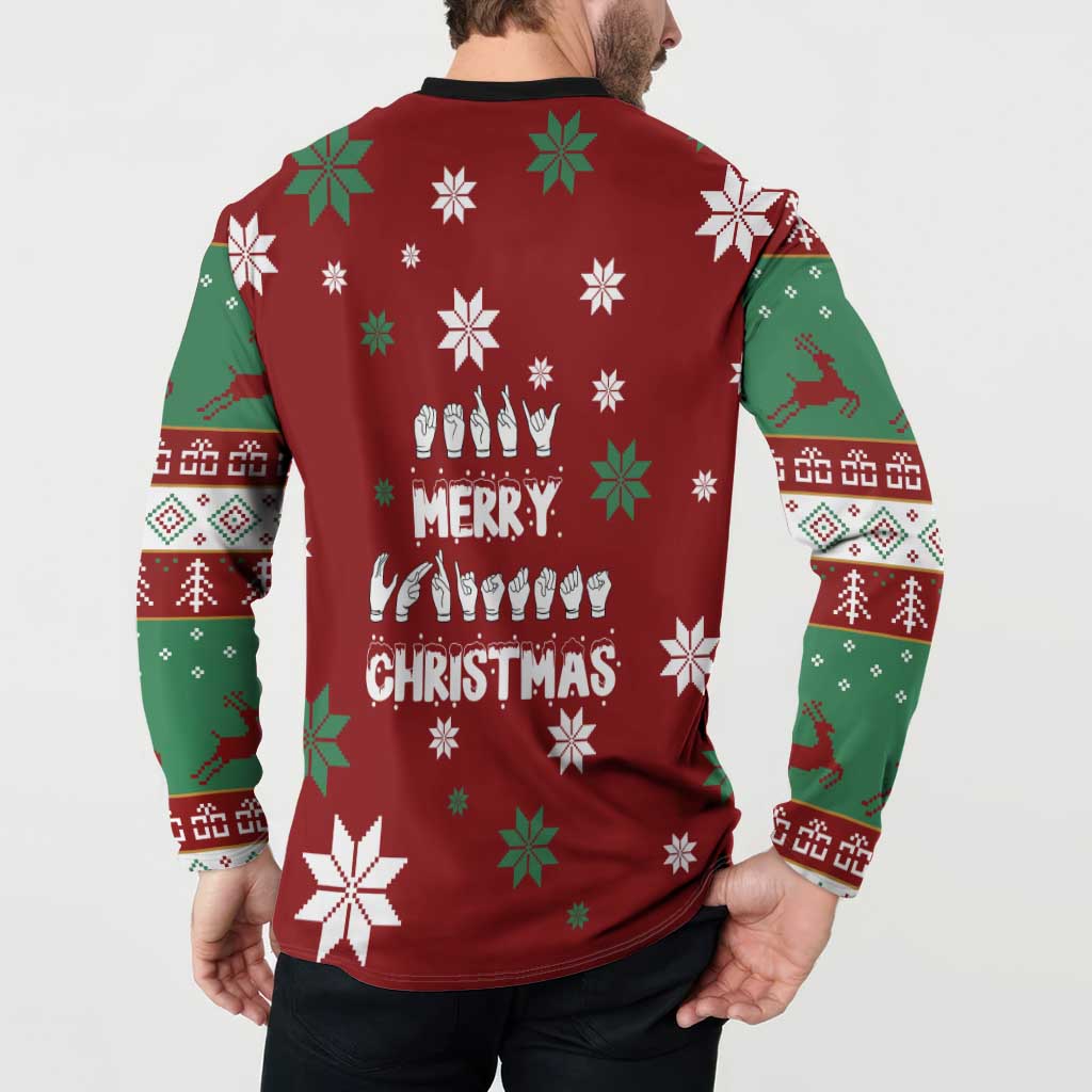 Sign Language Merry Christmas Button Sweatshirt Xmas Holiday Patterns - Wonder Print Shop