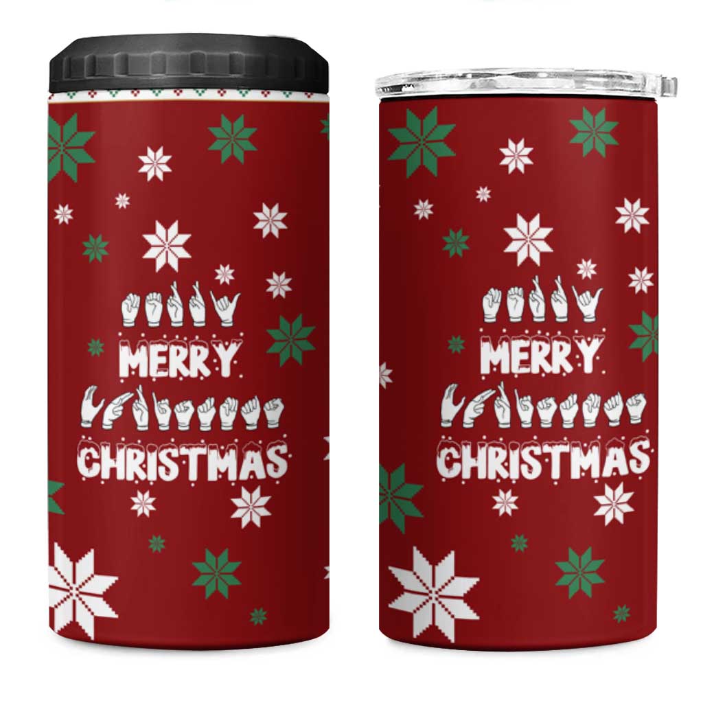 Sign Language Merry Christmas 4 in 1 Can Cooler Tumbler Xmas Holiday Patterns - Wonder Print Shop