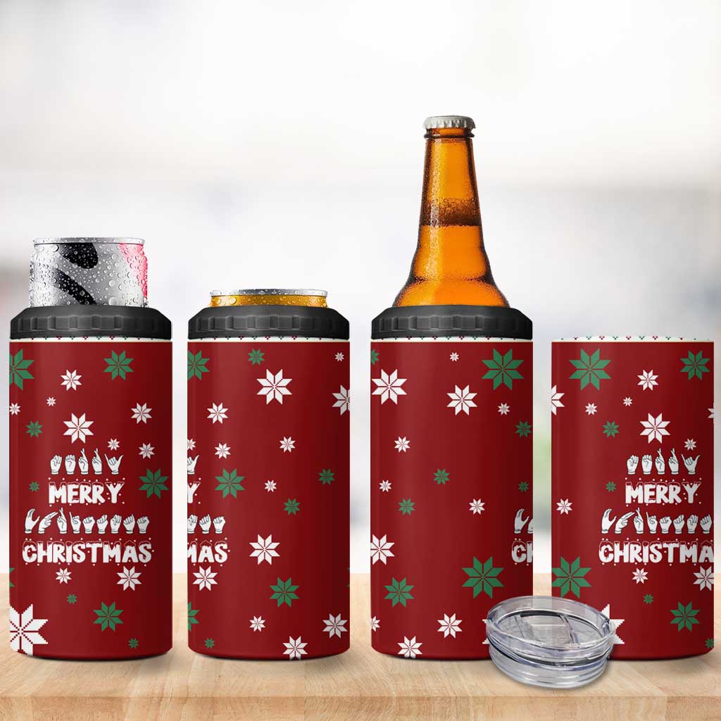 Sign Language Merry Christmas 4 in 1 Can Cooler Tumbler Xmas Holiday Patterns - Wonder Print Shop
