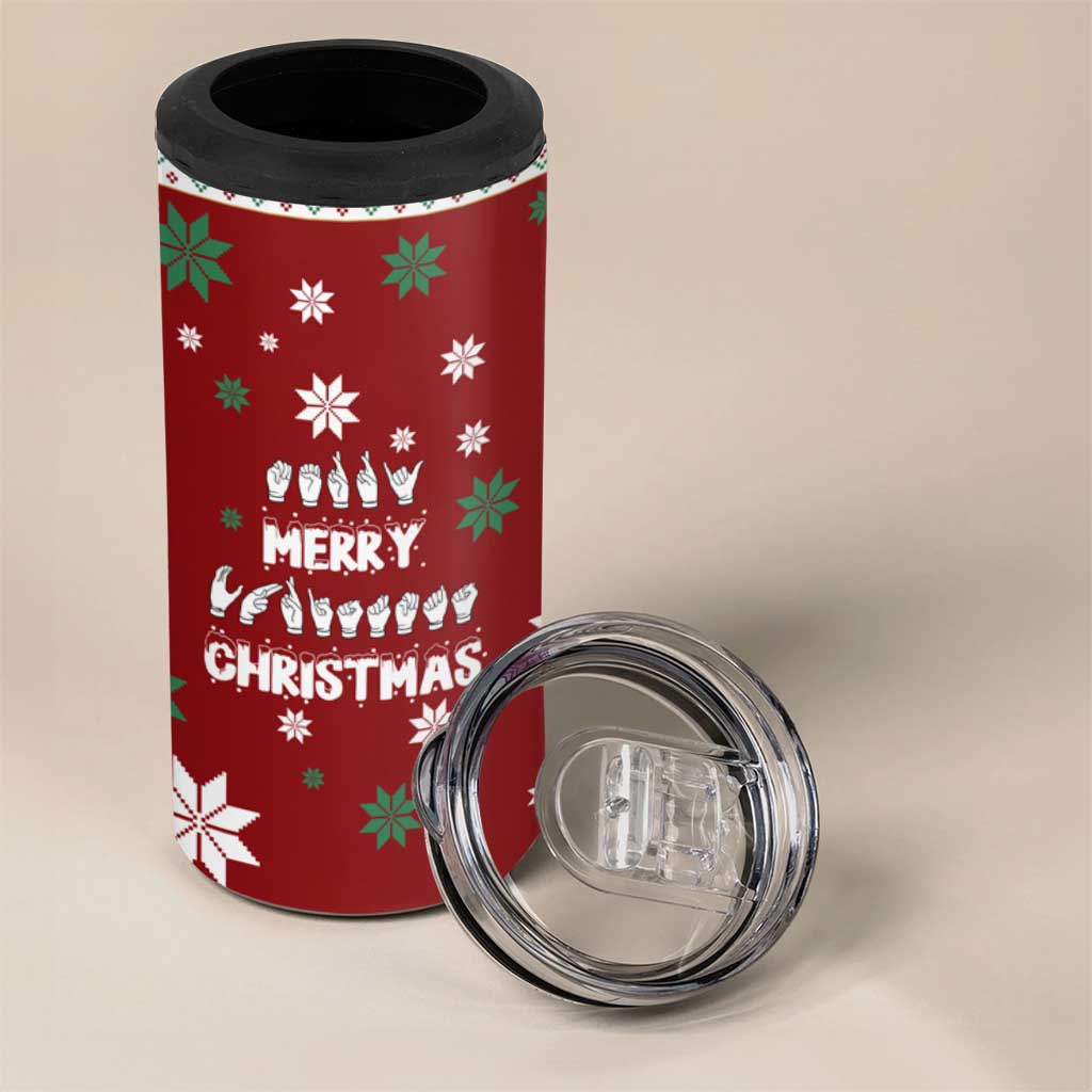 Sign Language Merry Christmas 4 in 1 Can Cooler Tumbler Xmas Holiday Patterns - Wonder Print Shop