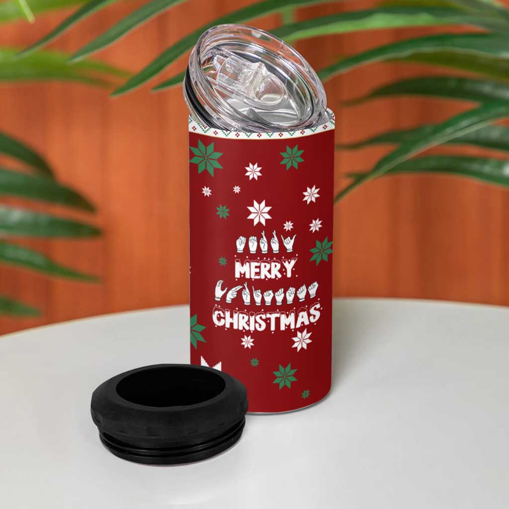 Sign Language Merry Christmas 4 in 1 Can Cooler Tumbler Xmas Holiday Patterns - Wonder Print Shop