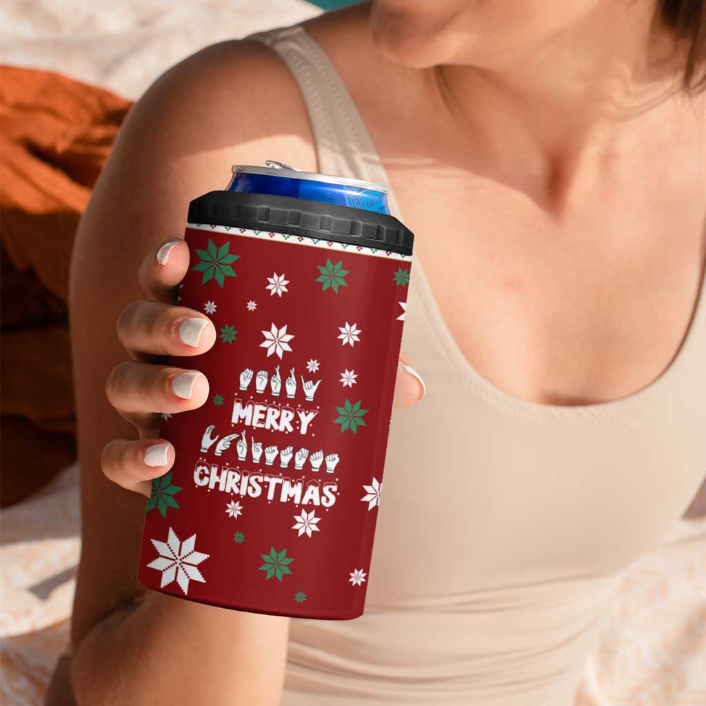 Sign Language Merry Christmas 4 in 1 Can Cooler Tumbler Xmas Holiday Patterns - Wonder Print Shop