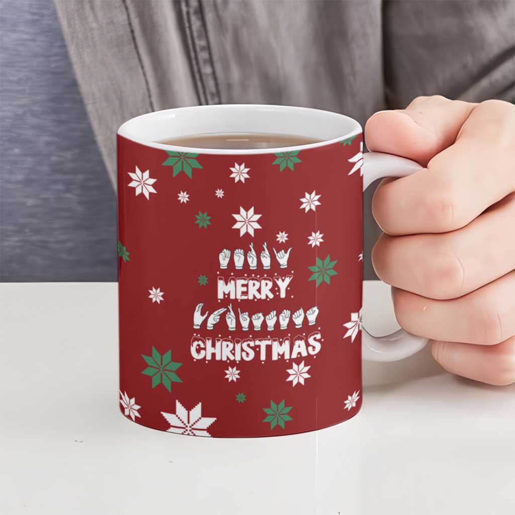 Sign Language Merry Christmas Ceramic Mug Xmas Holiday Patterns - Wonder Print Shop