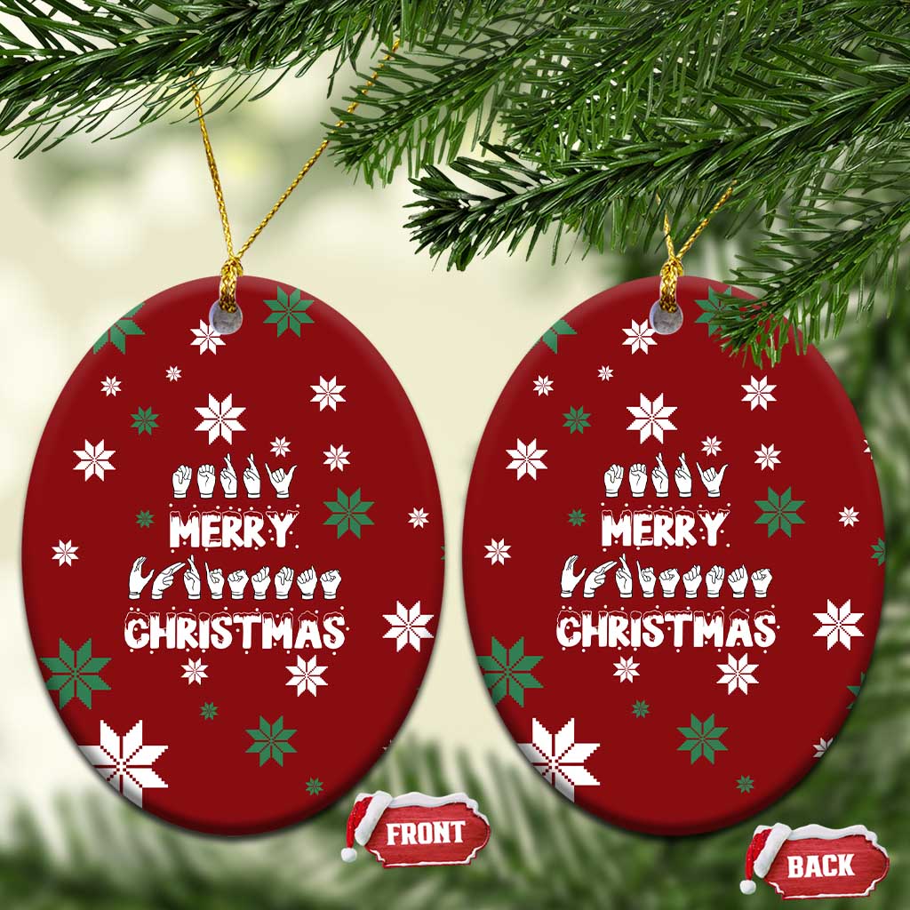 Sign Language Merry Christmas Ceramic Ornament Xmas Holiday Patterns - Wonder Print Shop