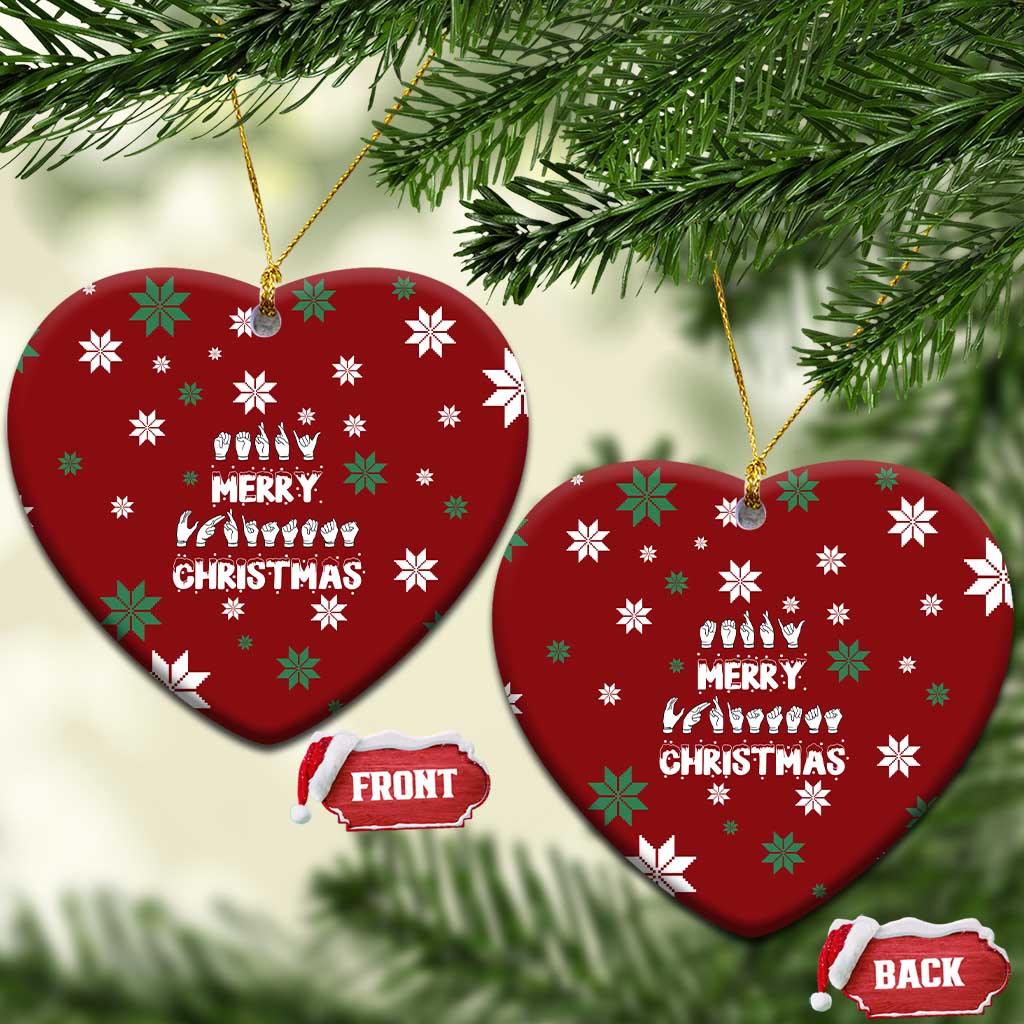 Sign Language Merry Christmas Ceramic Ornament Xmas Holiday Patterns - Wonder Print Shop