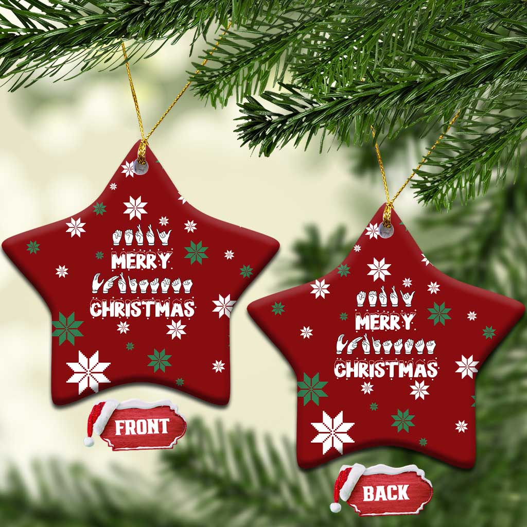 Sign Language Merry Christmas Ceramic Ornament Xmas Holiday Patterns - Wonder Print Shop