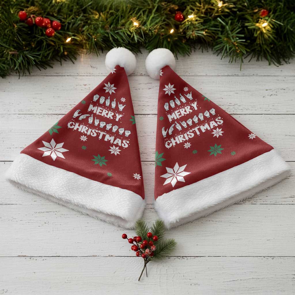 Sign Language Merry Christmas Santa Hat Xmas Holiday Patterns - Wonder Print Shop