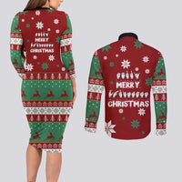 Sign Language Merry Christmas Couples Matching Long Sleeve Bodycon Dress and Long Sleeve Button Shirt Xmas Holiday Patterns - Wonder Print Shop