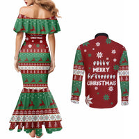 Sign Language Merry Christmas Couples Matching Mermaid Dress and Long Sleeve Button Shirt Xmas Holiday Patterns - Wonder Print Shop