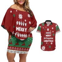 Sign Language Merry Christmas Couples Matching Off Shoulder Short Dress and Hawaiian Shirt Xmas Holiday Patterns - Wonder Print Shop