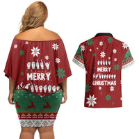 Sign Language Merry Christmas Couples Matching Off Shoulder Short Dress and Hawaiian Shirt Xmas Holiday Patterns - Wonder Print Shop
