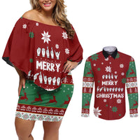Sign Language Merry Christmas Couples Matching Off Shoulder Short Dress and Long Sleeve Button Shirt Xmas Holiday Patterns - Wonder Print Shop