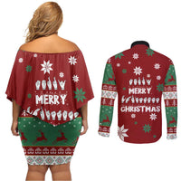 Sign Language Merry Christmas Couples Matching Off Shoulder Short Dress and Long Sleeve Button Shirt Xmas Holiday Patterns - Wonder Print Shop