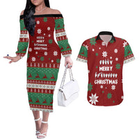 Sign Language Merry Christmas Couples Matching Off The Shoulder Long Sleeve Dress and Hawaiian Shirt Xmas Holiday Patterns - Wonder Print Shop