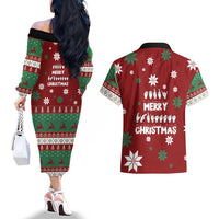 Sign Language Merry Christmas Couples Matching Off The Shoulder Long Sleeve Dress and Hawaiian Shirt Xmas Holiday Patterns - Wonder Print Shop